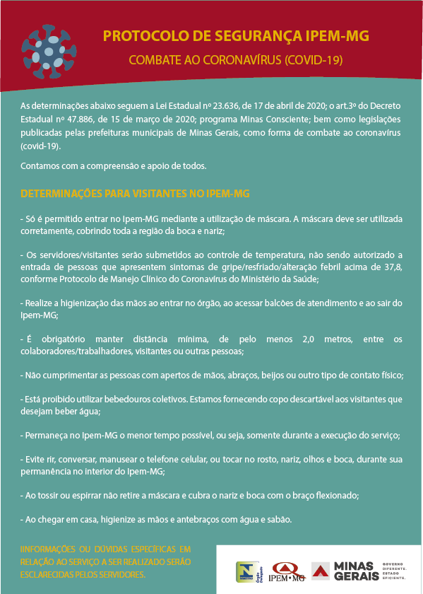 Protocolo de Segurança Ipem-MG - Combate ao coronavírus